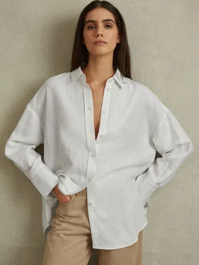 Reiss White Relaxed Fit Lyocell-linen Button-through Shirt