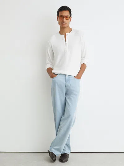 Reiss White Ribbed Long-sleeve Henley T-shirt