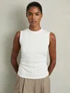 Reiss White Ribbed Ruched Waist Vest