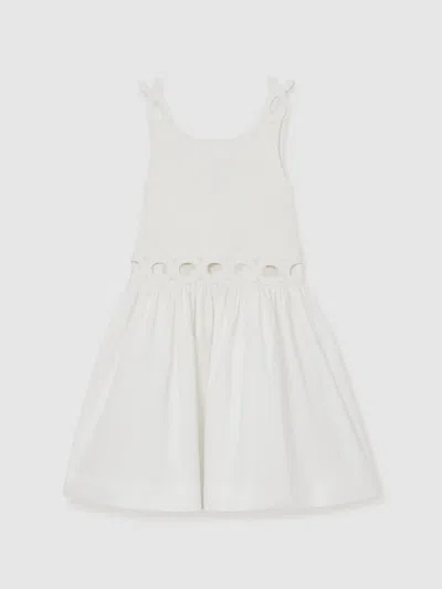 Reiss White Rita 3-9 Yrs Rib-knit Mix Cut-out Flared Dress
