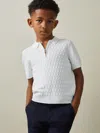 Reiss White Rizzo 9-13 Yrs Half-zip Knitted Polo Shirt