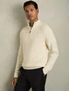 Reiss White Roberts Wool-blend Ridge-seam Half-zip Jumper In Neutral