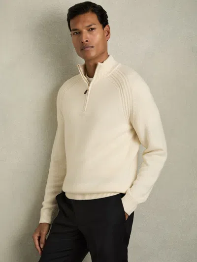 Reiss White Roberts Wool-blend Ridge-seam Half-zip Jumper In Neutral