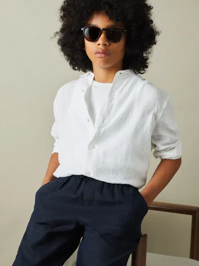 Reiss White 9-13 Yrs Striped Linen Cutaway Collar Shirt
