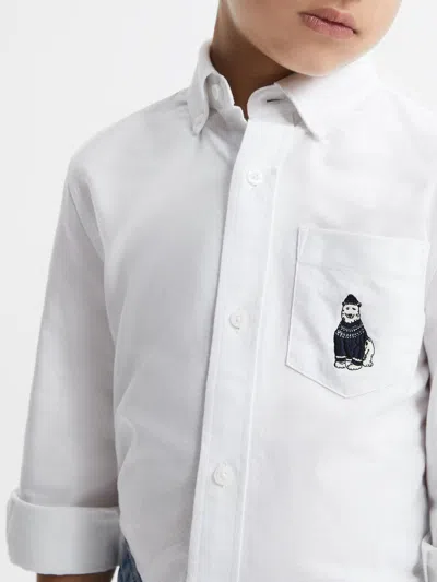 Reiss White Senior Slim Fit Button Down Collar Motif Shirt