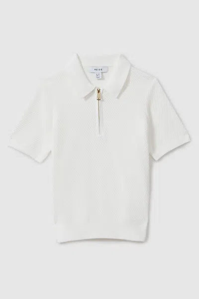 Reiss White Senior Textured Half-zip Neck Polo Shirt