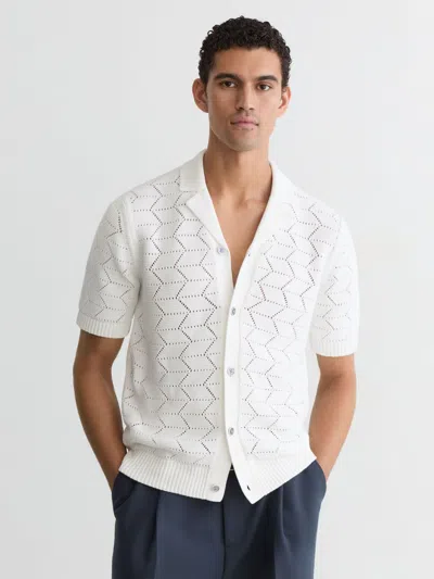 Reiss Mens White Dalkeith Cuban-collar Cotton-knit Shirt In Multi