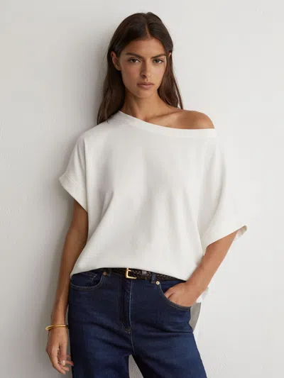 Reiss White Sia Cotton Off-shoulder T-shirt