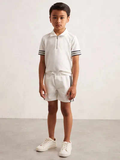 Reiss White Side Stripe Textured Shorts