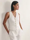 Reiss White Single-breasted Twill Waistcoat With Wool In White