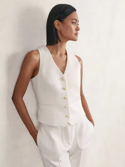 Reiss White Single-breasted Twill Waistcoat With Wool