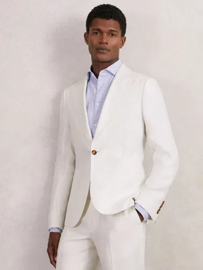 Reiss White Slim Fit Lyocell Linen Single Breasted Suit Blazer