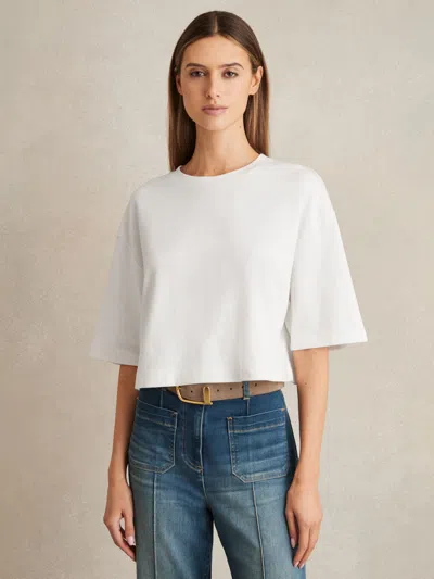 Reiss White Stretch-cotton Cropped T-shirt