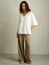 Reiss White Stretch-cotton Oversized V-neck T-shirt
