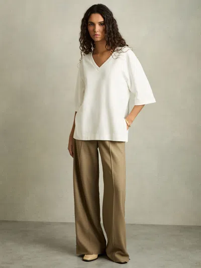 Reiss White Stretch-cotton Oversized V-neck T-shirt