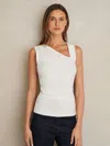 Reiss White Stretch-cotton Ribbed Asymmetric Vest In White