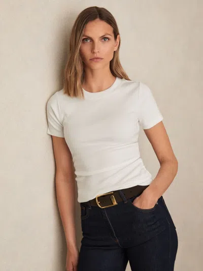 Reiss White Stretch-cotton Ruched Ribbed T-shirt