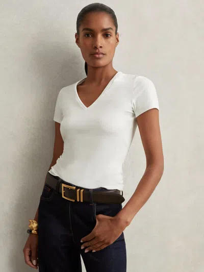 Reiss White Stretch Cotton V-neck T-shirt