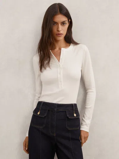Reiss White Stretch-cotton Half-button Top