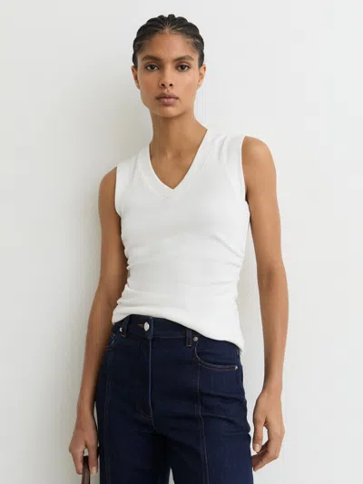 Reiss White Stretch-cotton Rib Ruched V-neck Vest