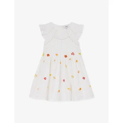 Reiss Kids' White Susie Flower-embroidered Cotton Dress 9-13