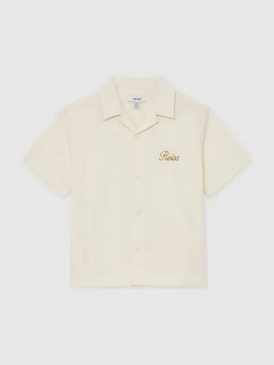 Reiss Kids'  White Sycamore 3-9 Yrs Textured Logo-embroidered Shirt