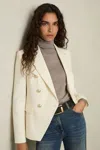 Reiss White Tally Tailored Fit Textured Double Breasted Blazer In White
