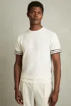 Reiss White Tape-cuff Textured T-shirt