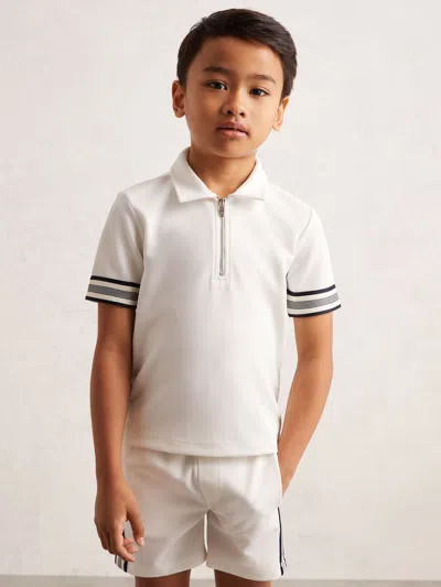 Reiss White Textured Half-zip Polo Shirt