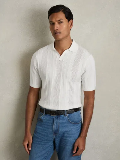 REISS REISS WHITE KANSAS TEXTURED-STRIPE KNITTED POLO SHIRT