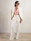 Reiss White Twill Button-tab Flared Trousers With Wool