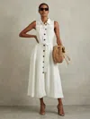 Reiss White Viscose-linen Belted Midi Dress