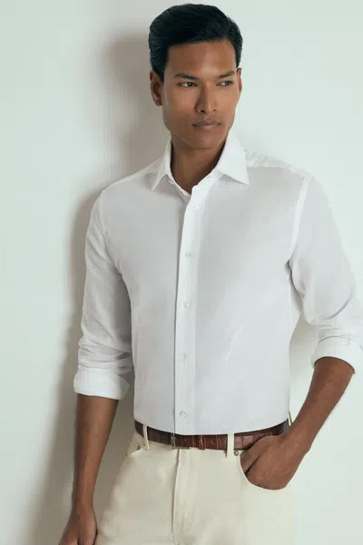 Reiss White Atelier Cotton-piqué Long-sleeve Shirt