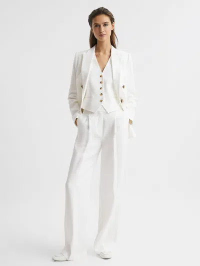 Reiss White Wide Leg Linen Trousers