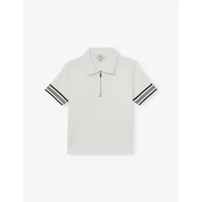 Reiss Kids' White Wills Striped-trim Woven Polo Top 9-13