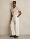 Reiss White Wool-blend Belted Pleated Trousers Regular-fit In White