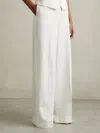 Reiss White Wool Blend Wide Leg Tux Trousers In White