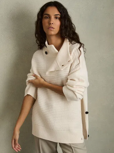 Reiss White Wool-cashmere Button-neck Jumper In Gray