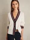 Reiss Womens White Mila Stripe-trim Wool And Cashmere-blend Cardigan In Multi