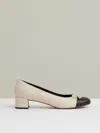 Reiss White/black Leather Block Heel Ballerina Shoes In Neutral