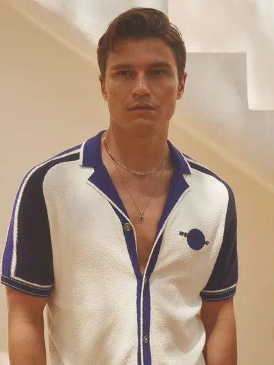 Reiss White/blue | Ché Towelling Cuban Collar Shirt In Gold