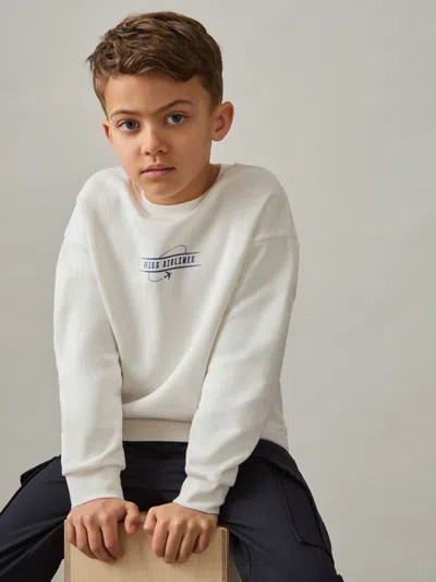 Reiss White/blue Cotton-blend Airlines-print Sweatshirt