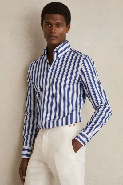 Reiss White/blue Cotton Stripe Button-down Shirt Regular-fit