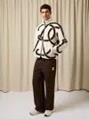 Reiss White/brown Monogram Jacquard Fleece Zip Jacket In Multi