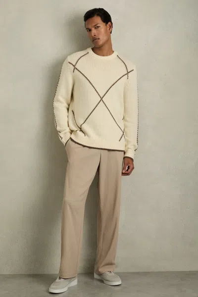 Reiss White/brown Wool-blend Embroidered Jumper In White/brown