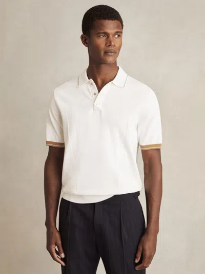 Reiss White/camel Portman Tipped Knit Polo Shirt
