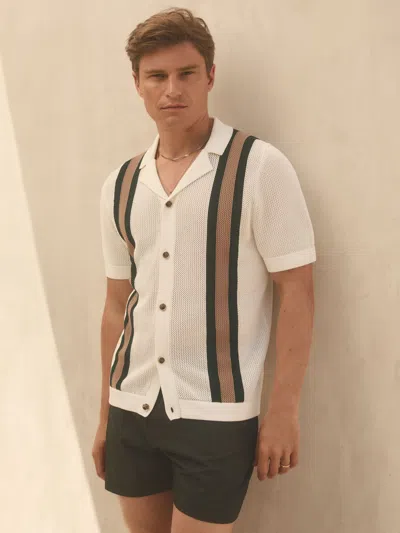 REISS WHITE/DARK GREEN | CHÉ KNITTED CONTRAST STRIPE CUBAN COLLAR SHIRT