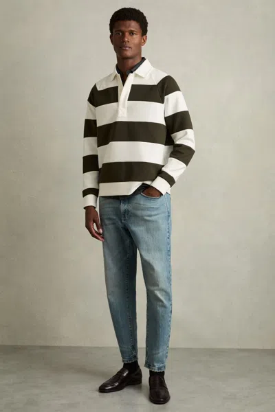 Reiss White/dark Green Rugby-stripe Long-sleeve T-shirt