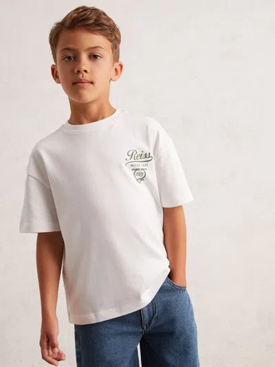 Reiss White/green Cotton Motor Cars-print T-shirt In Multi