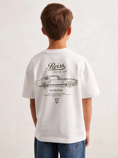 Reiss White/green Cotton Motor Cars-print T-shirt In Multi